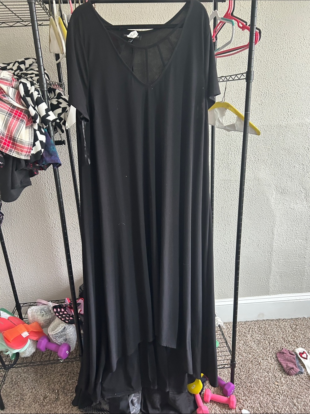 Black V-Neck Maxi Dress - Women's Flowing A-Line